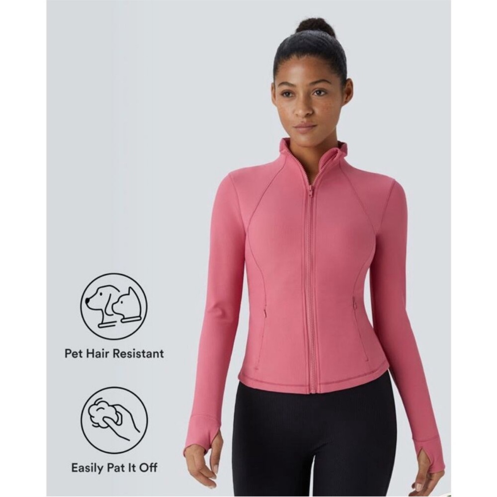 HALARA Patitoff Flow Pet Hair Resistant Stand Collar Zip Cropped Jacket Pink - Picture 3 of 16